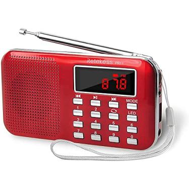Imagem de Retekess Rádio FM portátil PR11 AM, rádio recarregável, sintonização digital, alto-falante MP3 Music Player suporta micro SD, AUX, porta USB, ideal para uso externo (vermelho)