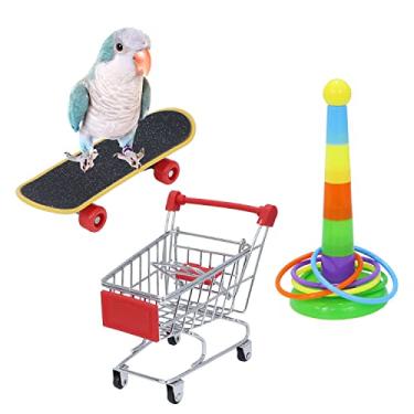 Imagem de Anéis de treinamento de carrinho de compras de brinquedo de papagaio de 3 peças, suporte de skate para Budgie Parakeet Cockatiel Conure Lovebird