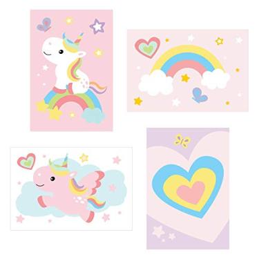 Imagem de Kit Placa Decorativa MDF Infantil Unicórnio 4un