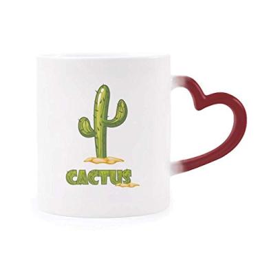 Imagem de Suculentas de cacto, caneca verde sensível ao calor, caneca de grés que muda de cor vermelha