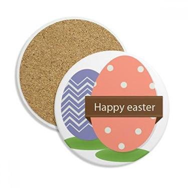 Imagem de Caneca porta-copos colorida Happy Easter Religion Festival porta-copos para ovos com proteção de mesa, pedra absorvente