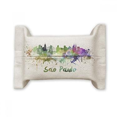 Imagem de Bolsa de linho de algodão para lenços faciais em aquarela da cidade de São Paula