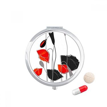 Imagem de Caixa de armazenamento de medicamentos com pintura de linha de arte abstrata com flores vermelhas