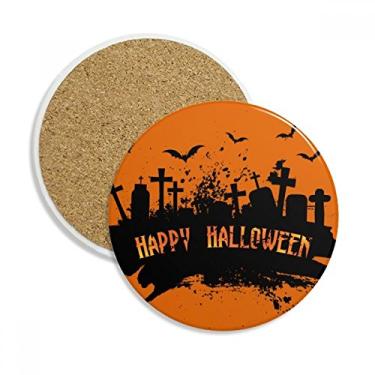 Imagem de Cemitério Noite de Terror Caneca Porta-copos de Halloween Caneca de Proteção de Mesa Pedra Absorvente