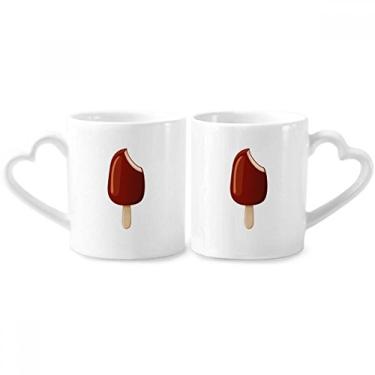 Imagem de Conjunto de canecas de porcelana para casais de sorvete de chocolate crocante com alça de coração