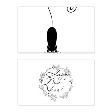 Imagem de Black Cat Pet Lover Animal Art Outline New Year Festival Cartões de felicitações Bless Message Present