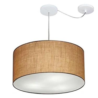 Imagem de Lustre Pendente com Desvio de Centro Cúpula Tecido 50x30 cm, Vivare Iluminação, Pendente4251 LP, Palha, Médio