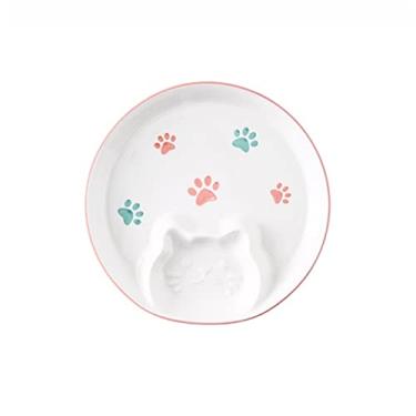 Imagem de GUIPAIHAI Placa de bolinho criativo padrão de gato prato de vinagre cerâmica prato doméstico jantar camarão (cor: rosa)
