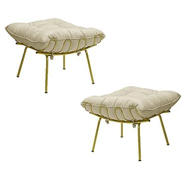 Imagem de Kit 2 Puff Decorativo Sala de Estar Abel Pés Dourado Veludo Bege - Gran Belo