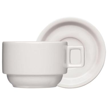 Imagem de Xícara de Porcelana Chá Café 210ml com Pires Bar Hotel Germer Branca Restaurante