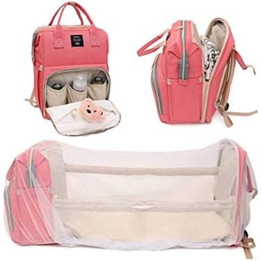 Imagem de Mochila De Bolsa De Fraldas 3 Em 1 Com Estação De Troca, Cama Dobrável Portátil Para Mamãe Berço De Viagem Para Bebês Recém-nascidos Para Meninas E Meninos,Rosa,bonny369