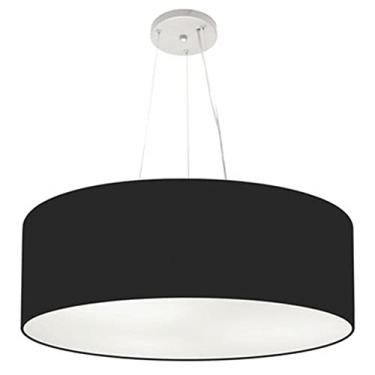 Imagem de Lustre Pendente Cilíndrico Cúpula Tecido 60x21 cm, Vivare Iluminação, Pendente4010 PR, Preto, Grande