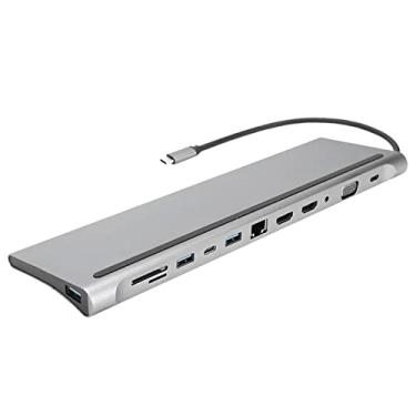 Imagem de Dual, VGA Docking Station para Notebooks Tipo C. USB 3.0, PD Fast Charge, RJ45, Base de Liga de Alumínio 12 Em 1 Com Slots para Cartão de Memória