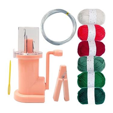Imagem de kowaku Máquina de tricô de corda manual Mini ferramenta rotativa Pulseira Tear Máquina de tricô Ferramenta de tricô à mão Moinho de tricô Enrolador, 6 Cores Fios Rosa