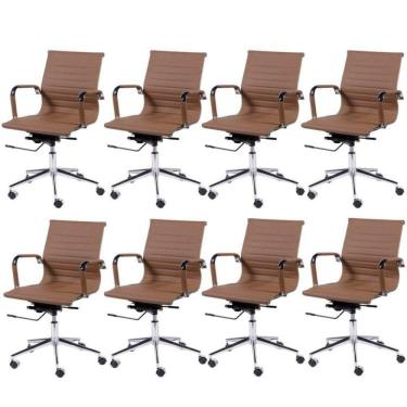 Imagem de Kit 8 Cadeiras para Escritório Diretor Esteirinha com Relax Sintético 3301 OR Design Caramelo