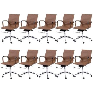 Imagem de Kit 10 Cadeiras para Escritório Diretor Esteirinha com Relax Sintético 3301 OR Design Caramelo
