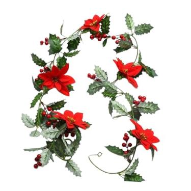 Imagem de predolo Guirlanda de natal com luzes frutas vermelhas iluminadas guirlanda quente luzes de natal guirlanda de flores de natal para portão ano novo, Folhas verdes