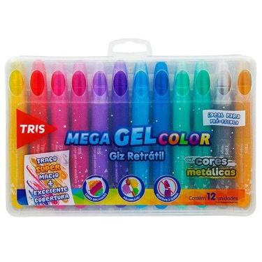 Imagem de Giz De Cera Retrátil Tris Mega Gel Color Metálico C/12 Cores