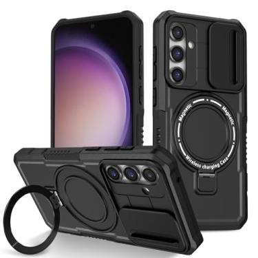 Imagem de YOUULAR Capa magnética para celular com janela deslizante para Samsung Galaxy S23 FE, [suporte de telefone] Capa protetora fosca à prova de choque para celular S23 FE capas militares pretas