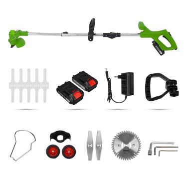 Imagem de Cortador de grama, aparador de grama elétrico dobrável 21V 1800W Cortador de grama potável sem fio Ferramentas de poda de jardim com bateria de 2 unidades e rodas Ferramenta elétrica de jardim sem f