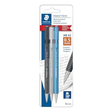 Imagem de STAEDTLER Lápis micro mecânicos Triplus (#2) grafite de 0,5 mm, retrátil com borracha giratória, aderência triangular ergonômica para escrever, desenhar e desenhar, pacote com 3