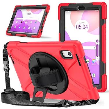 Imagem de QYiiD Capa para Lenovo Tab M9 2023 (TB310FU), capa protetora resistente à prova de choque com alça de mão giratória 360, alça de ombro para Lenovo 9,0 polegadas Tab M9 2023 1ª geração, vermelha