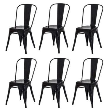 Imagem de Kit 6 Cadeiras Tolix Iron Design Preta Brilhante Aço Industrial Sala C