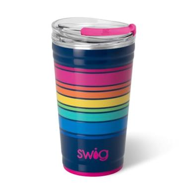 Imagem de Swig Life Copo de festa de 680 ml, copo de festa isolado empilh vel com tampa EZ Flow, suporte para copos, seguro para lava-lou as, a o inoxid vel, copo grande para viagens para bebidas quentes e