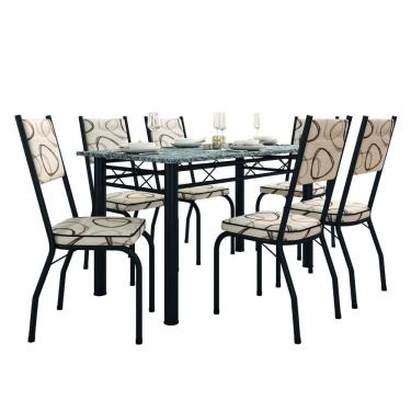 Imagem de Conjunto Sala De Jantar Mesa Tampo Granito 1,40m Com 6 Cadeiras Diana Preto / Cedro Artefamol