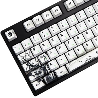 Imagem de MOLGRIA Conjunto de 110 teclas Panda de tinta para teclado de tamanho completo, teclas personalizadas PBT OEM com fonte japonesa para teclado Cherry MX Gateron Khail Switches 60% para jogos
