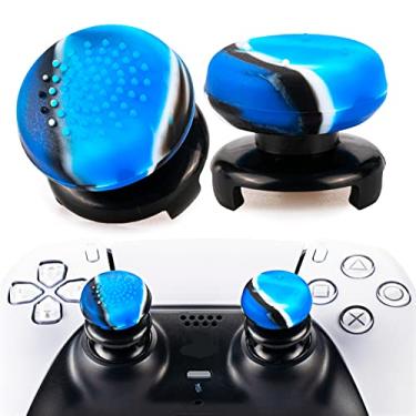 Imagem de Playrealm FPS Thumbstick Extender & 3D Texture Rubber Silicone Grip Cover 2 conjuntos para controle PS5 Dualsenese e PS4 (camuflagem azul)