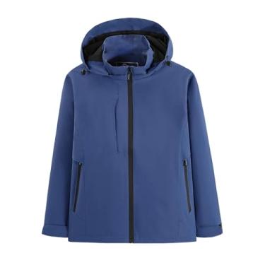 Imagem de Jaqueta masculina leve, corta-vento, elástico, com capuz, capa de chuva, cor sólida, casaco de ciclismo, Azul, M
