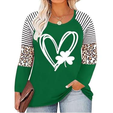 Imagem de Camiseta feminina plus size St. Patrick's Day Camiseta Lucky Shamrock Camiseta Green Heart Trevo Irlandês Tops, Verde 1, GG Plus Size