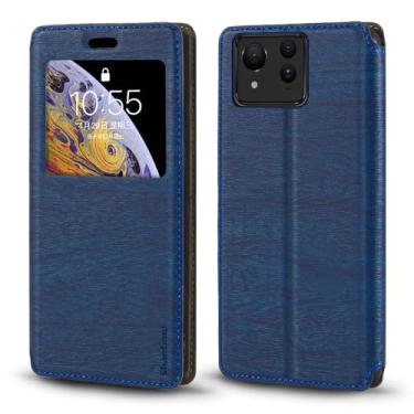 Imagem de Shantime Capa para Asus Zenfone 11 Ultra 5G, capa de couro de grão de madeira com suporte para cartão e janela, capa flip magnética para Asus Zenfone 11 Ultra 5G (6,7 polegadas) azul