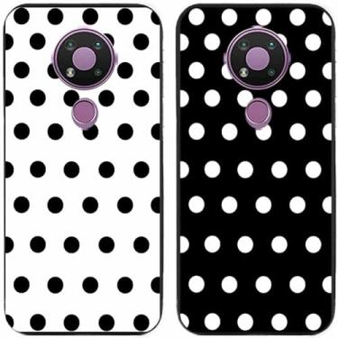 Imagem de 2 peças preto branco bolinhas impressas TPU gel silicone capa de telefone traseira para Nokia todas as séries (Nokia 3.4)