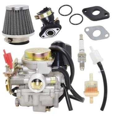 Imagem de SYSKANT Carburador GY6 50CC para 49CC 50CC 139QMA 139QMB 4 tempos scooter motor Taotao PD18J ciclomotor ATV Go Kart Quads Buggy Kymco com filtro de ar coletor de admissão