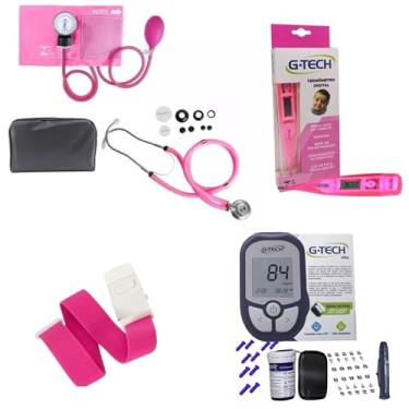 Imagem de Kit Enfermagem + Aparelho Medidor Glicose VITA Completo Premium (ROSA)