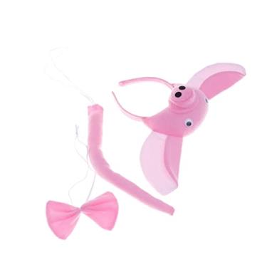 Imagem de 3 pçs orelhas de porco bandana falso nariz de porco de pelúcia cauda de porco crianças traje de porco vestido extravagante gravata de pescoço crianças bandana crianças traje crianças roupas de porco f