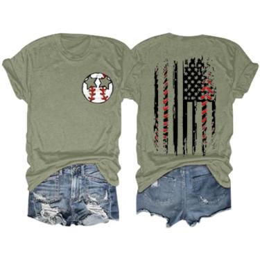 Imagem de Camiseta feminina de beisebol com bandeira americana com estampa de coração de amor patriótica 4 de julho camisetas de manga curta, #12 - verde, G