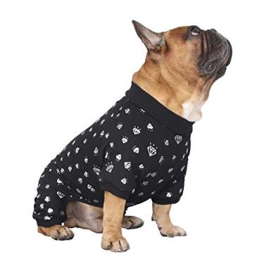 Imagem de iChoue Rich Dog Series Roupa para animais de estimação Pijama Macacão PJS Camisa Buldogue Francês Pug Boston Terrier Camiseta - Diamante Preto M