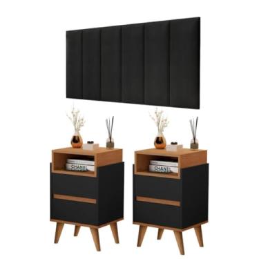 Imagem de Conjunto Cabeceira Cama Casal 1,40 Com kit 2 Criado Quarto Preto (Preto/Nature)