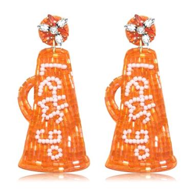 Imagem de Brincos femininos com contas de dia de jogo, megafone de futebol, Let's Go Drop, brincos pendurados para o dia do jogo, joias esportivas, lembrancinhas de festa para fãs de futebol, one size, Com