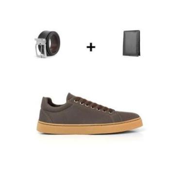Imagem de Kit Sapatênis Masculino Café + Cinto + Carteira Casual Macio-Masculino