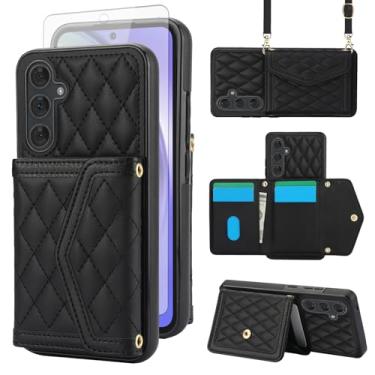 Imagem de Asuwish Capa de celular para Samsung Galaxy A14/M14 5G carteira celular com protetor de tela de vidro temperado bloqueio RFID compartimento para cartão de crédito alça transversal suporte A 14 4G 14 A