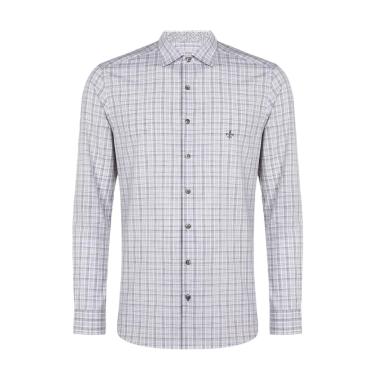 Imagem de Camisa Masculina Dudalina ML Comfort Xadrez Cinza Plus Size - 5304242-Masculino