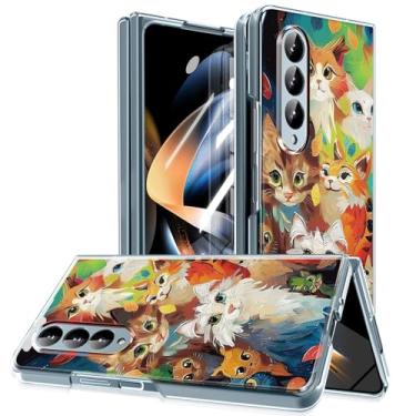 Imagem de MIDIIUGCT Capa magnética para Galaxy Z Fold3, círculo magnético integrado e carregamento sem fio, capa à prova de choque de grau militar para Z Fold 3 [gato pintura a óleo] MUS-CXDZ-04-03