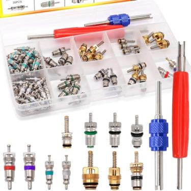 Imagem de Taiss Kit de acessórios para válvula de ar condicionado de carro 102 peças com ferramenta de remoção de núcleo de válvula R12 R134a núcleos de haste de válvula de refrigeração A/C kit de núcleo de válvula F-090-102PCS