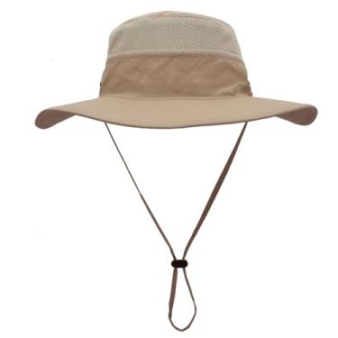 Imagem de Chapéu de Sol de Pesca Dobrável, Chapéu de Pesca de Aba Larga Com Ventilação de Malha Alça de Queixo Ajustável para Caminhadas e Viagens (Cáqui)