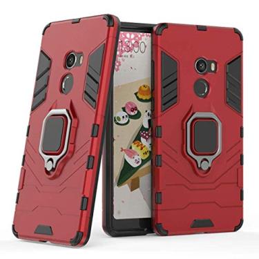 Imagem de Compatível com Xiaomi Mi Mix 2 Capa Prova de Choque de Camada Dupla, Anel Giratório de 360 com Suporte de Celular para Carro (Vermelho)