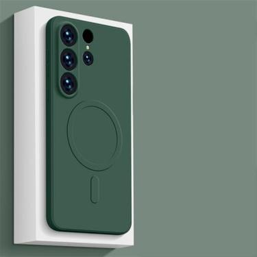 Imagem de Capa de carga magnética sem fio de silicone líquido para Samsung S24 S23 Ultra S22 S21 Plus FE A15 A35 A55 A05S Capa traseira à prova de choque, verde escuro, para Samsung S21 Plus